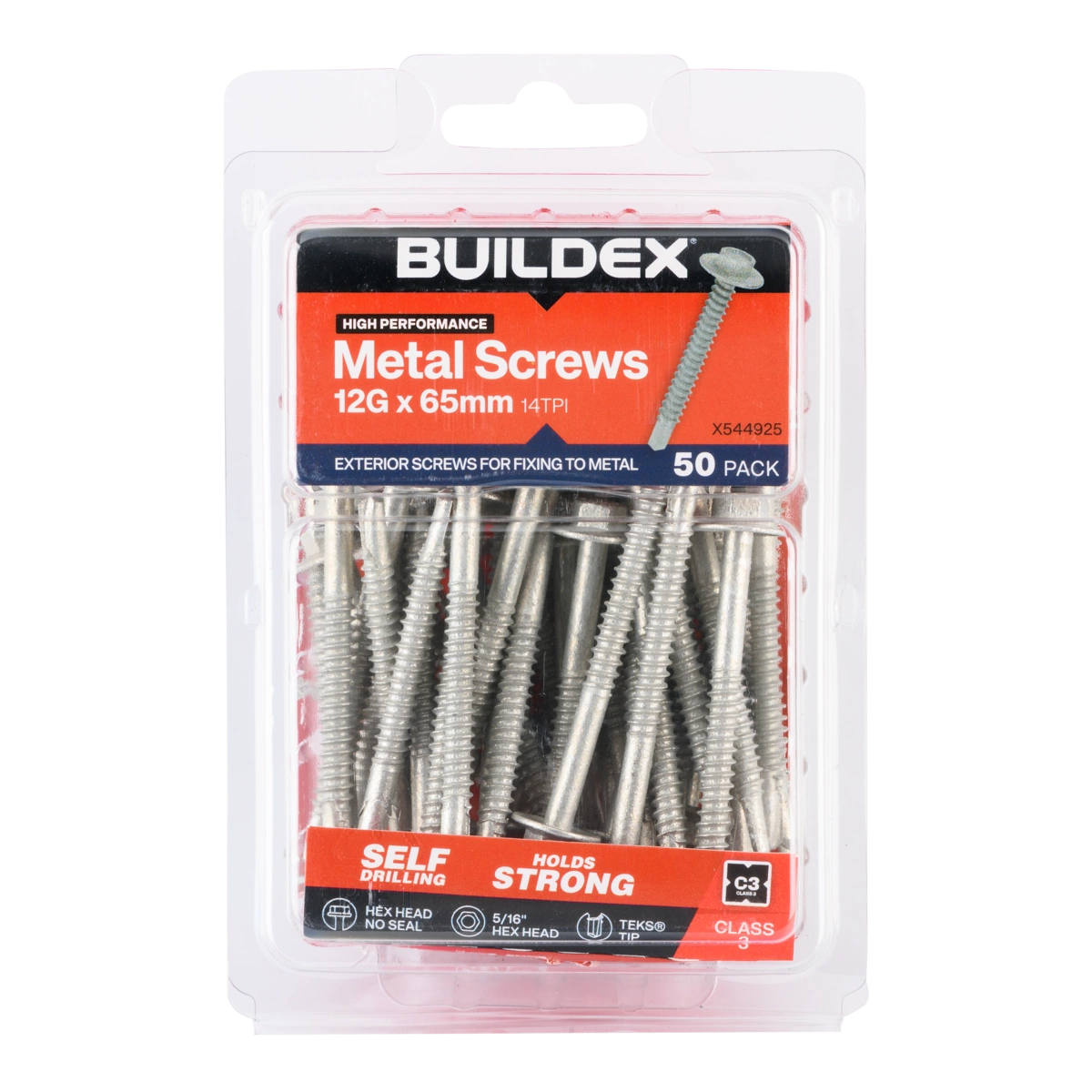 Buildex® 12G x 65mm Class 3 Metal TEKS® Screws – 50 Pack