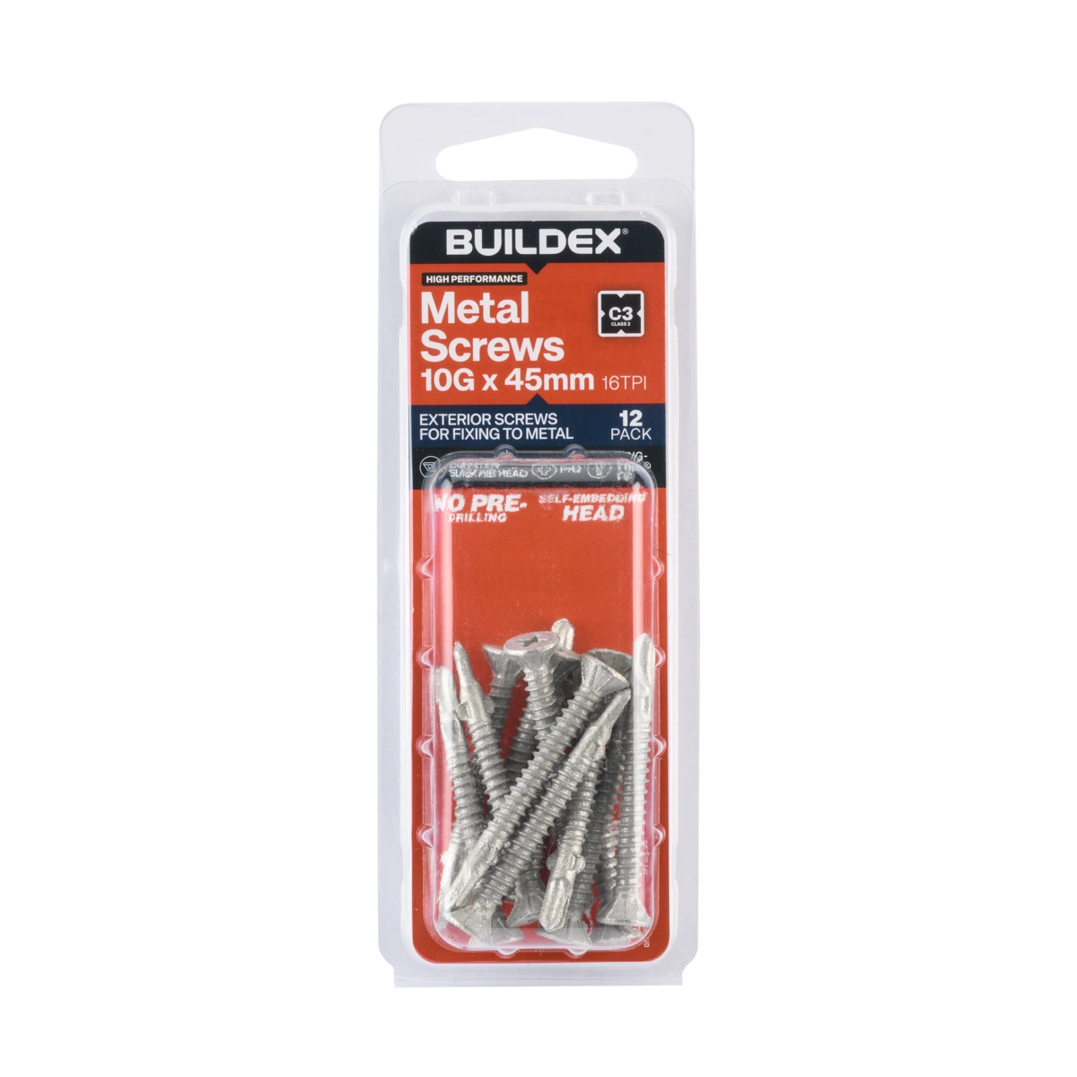 Buildex® 10G x 45mm Class 3 Sheet Metal Screws – 12 Pack