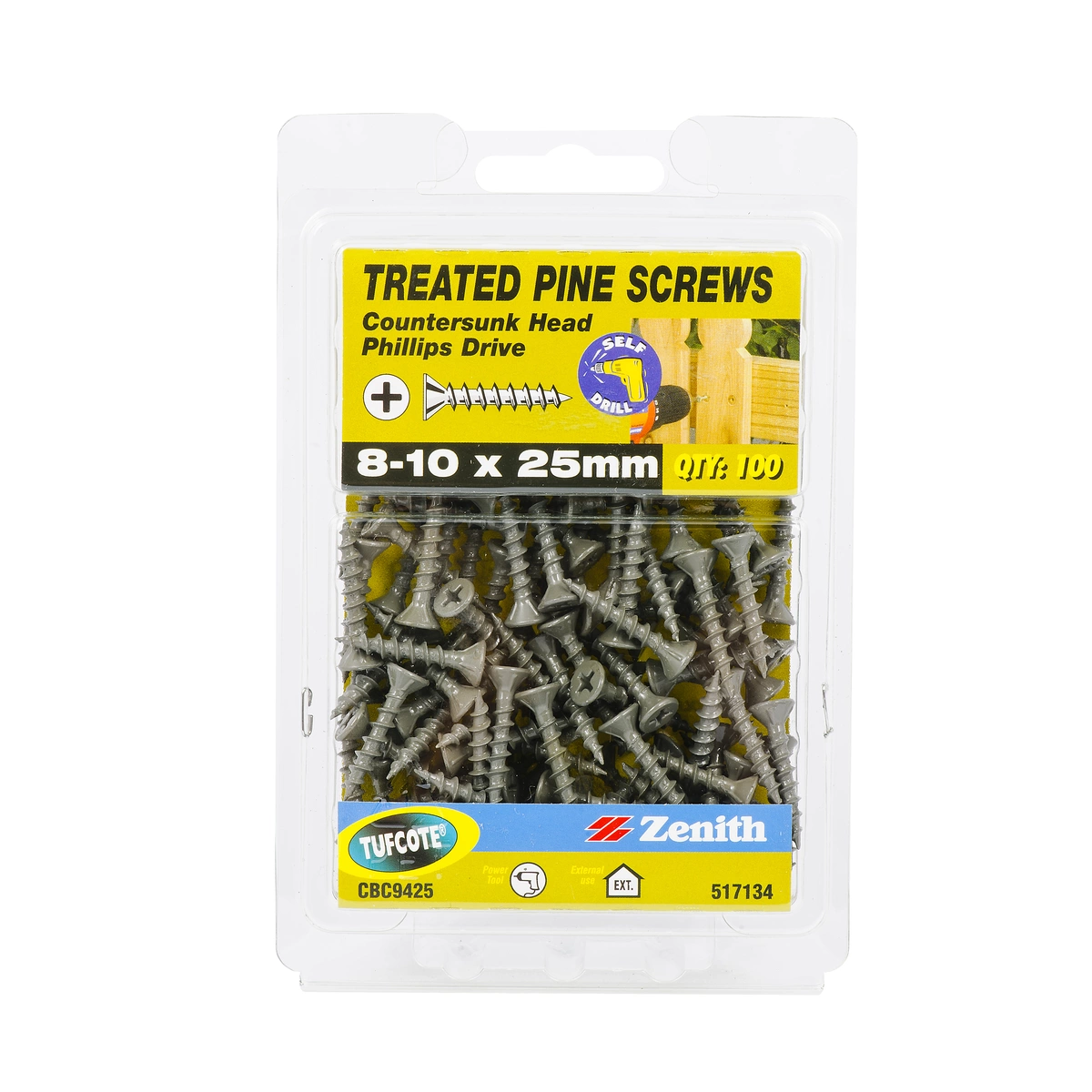 ZENITH® 8G x 25mm TUFCOTE® Treated Pine Screws (Phillips Drive) – 100 Pack