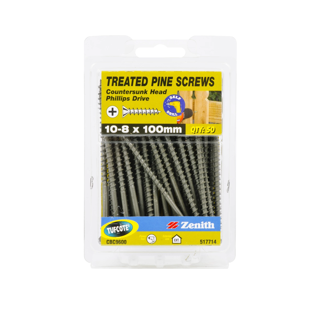 ZENITH® 10G x 100mm TUFCOTE® Treated Pine Screws (Phillips Drive) – 50 Pack