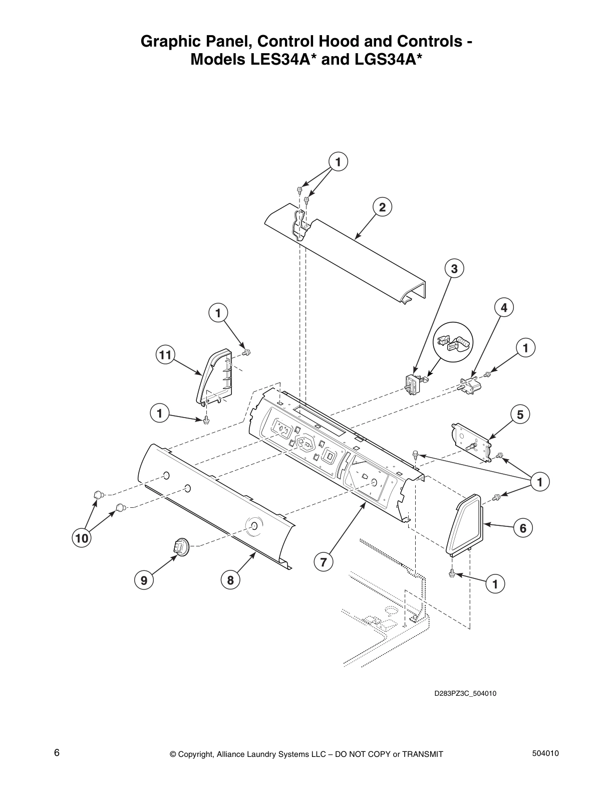 Graphic Panel, Control Hood and Controls -
Models LES34A* and LGS34A*