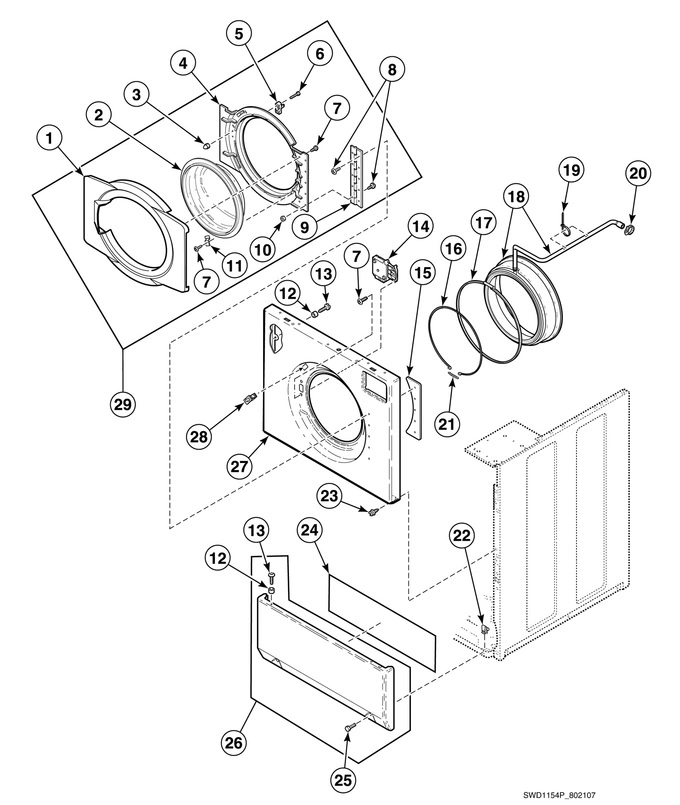 Washer Front Panel, Door Assembly And Door Seal