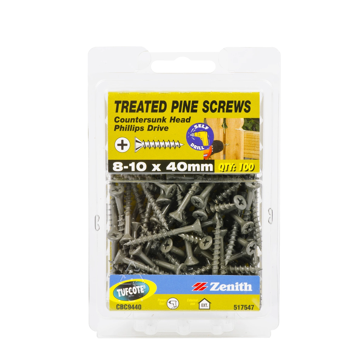 ZENITH® 8G x 40mm TUFCOTE® Treated Pine Screws (Phillips Drive) – 100 Pack