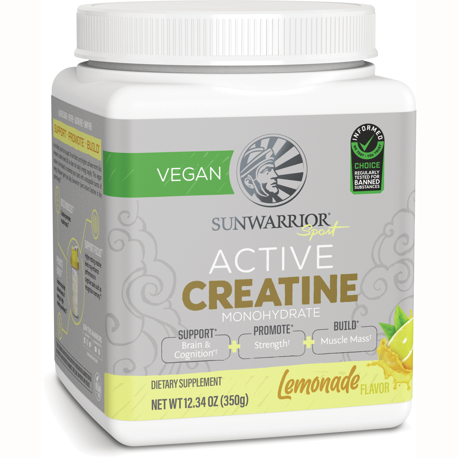 Sunwarrior Active Creatine Monohydrate - Lemonade Supplement Vitamin | 12.34 oz Powder