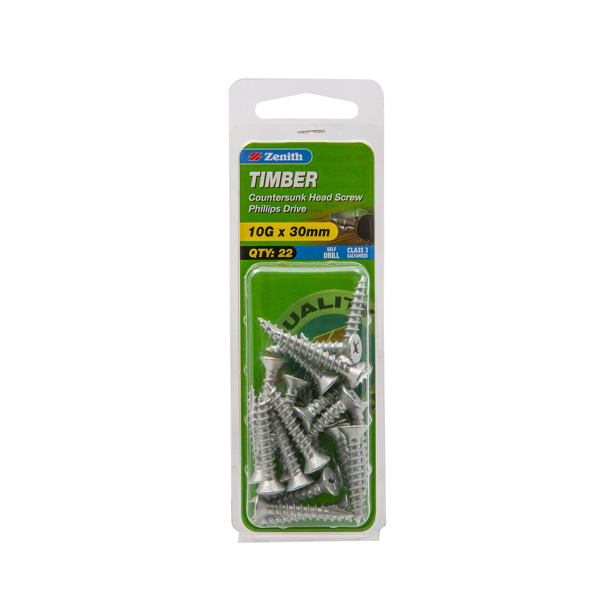 ZENITH® 10G x 30mm Class 3 Galvanised Timber Screws – 22 Pack
