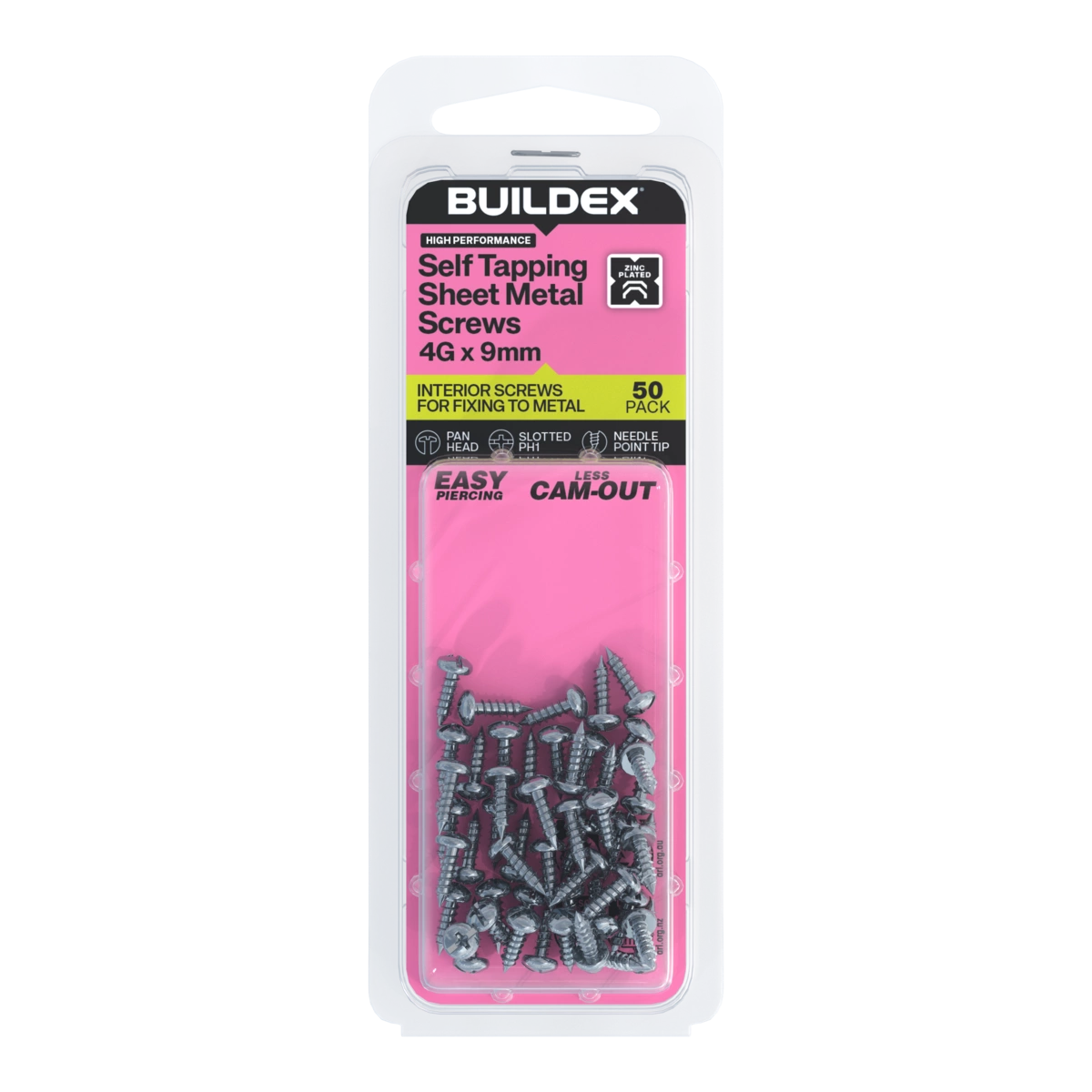 Buildex® 4G x 9mm Zinc Plated Self Tapping Sheet Metal Screws – 50 Pack