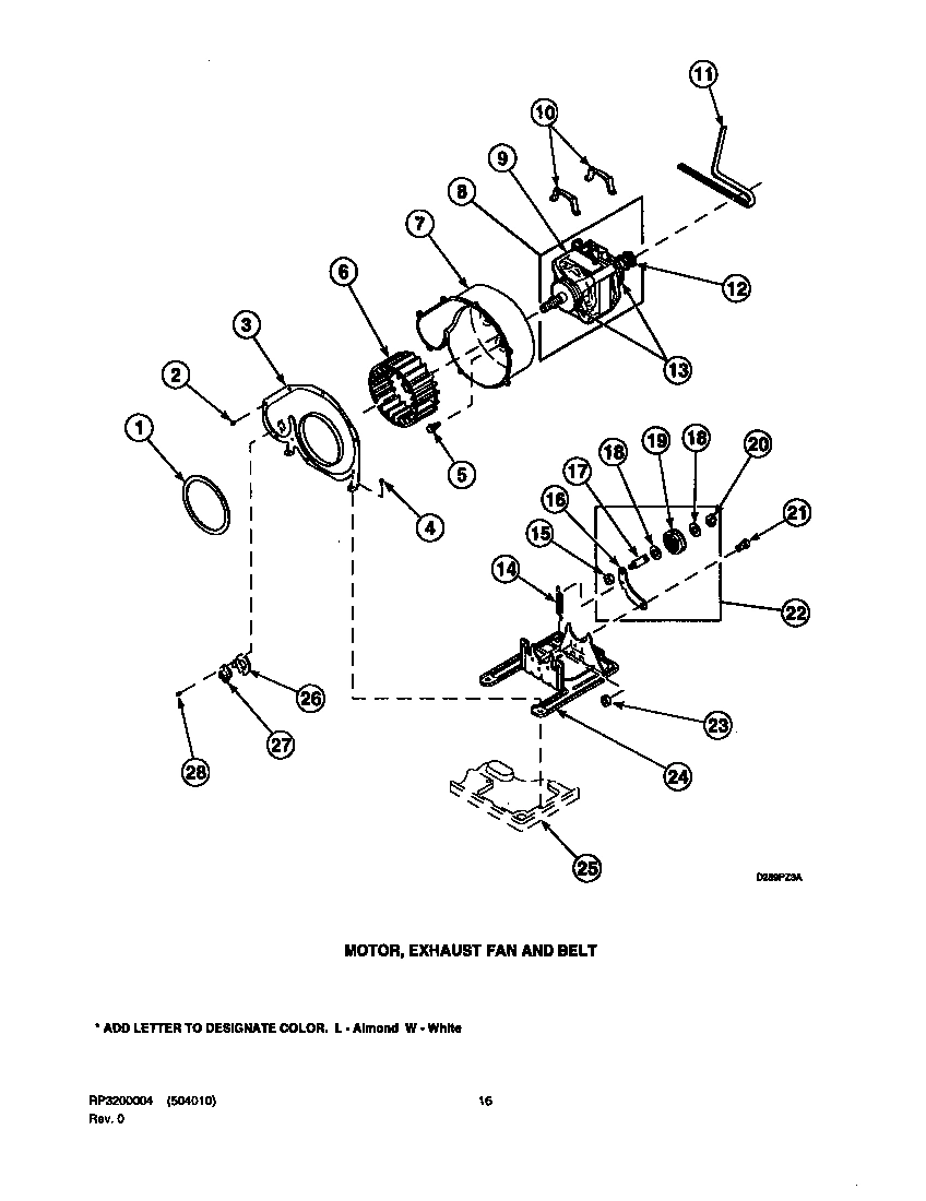 13 - MOTOR, EXHAUST FAN AND BELT