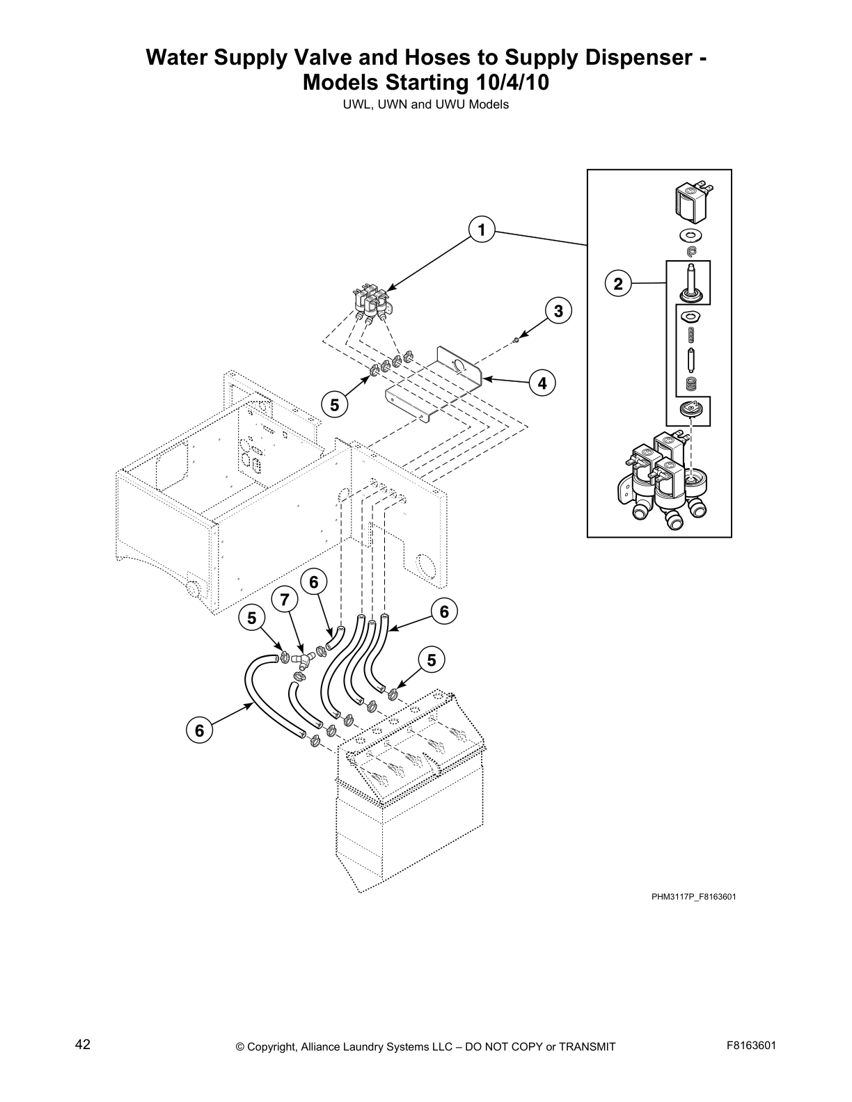 Water Supply Valve and Hoses to Supply Dispenser -
Models Starting 10/4/10