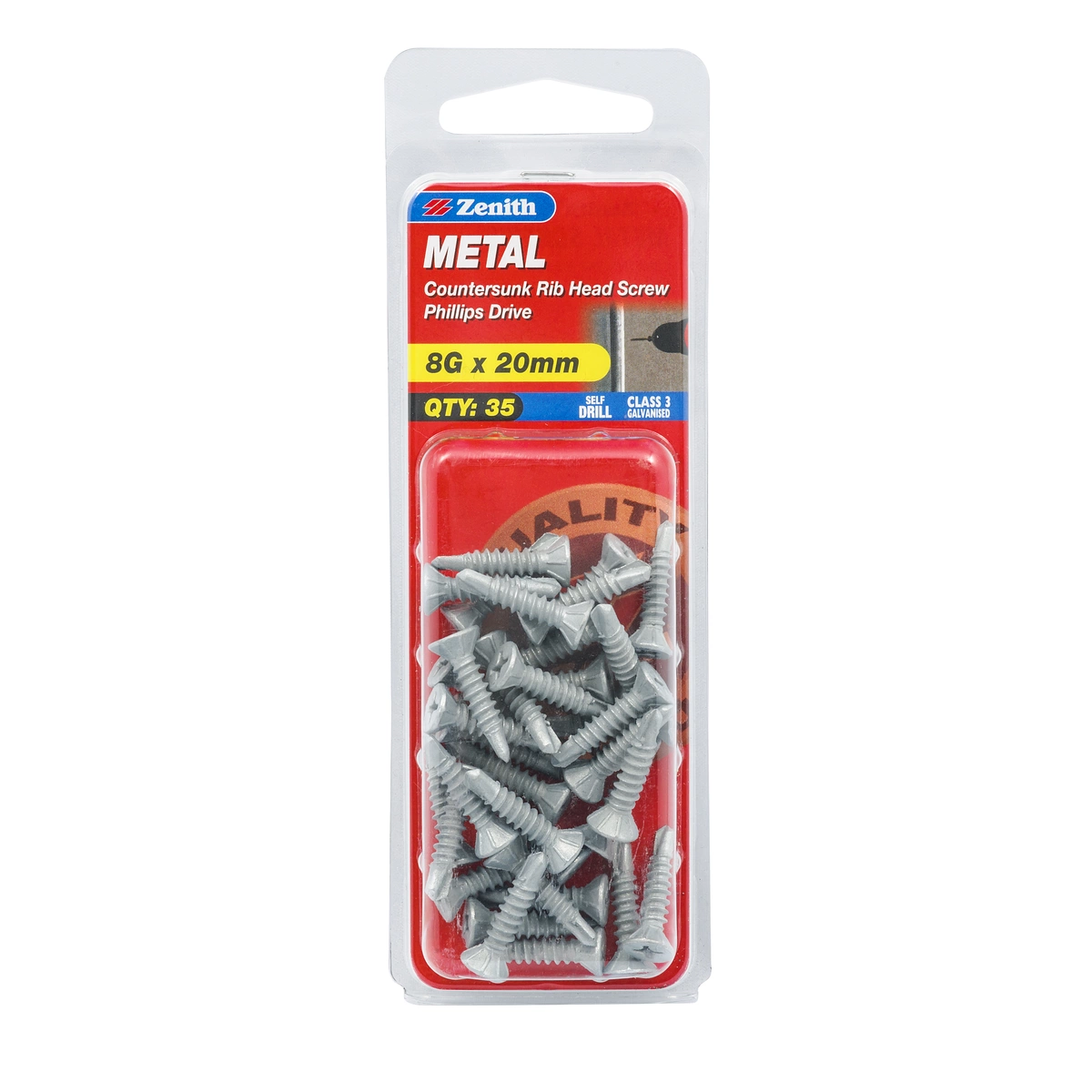 ZENITH® 8G x 20mm Class 3 Galvanised Metal Screws – 35 Pack