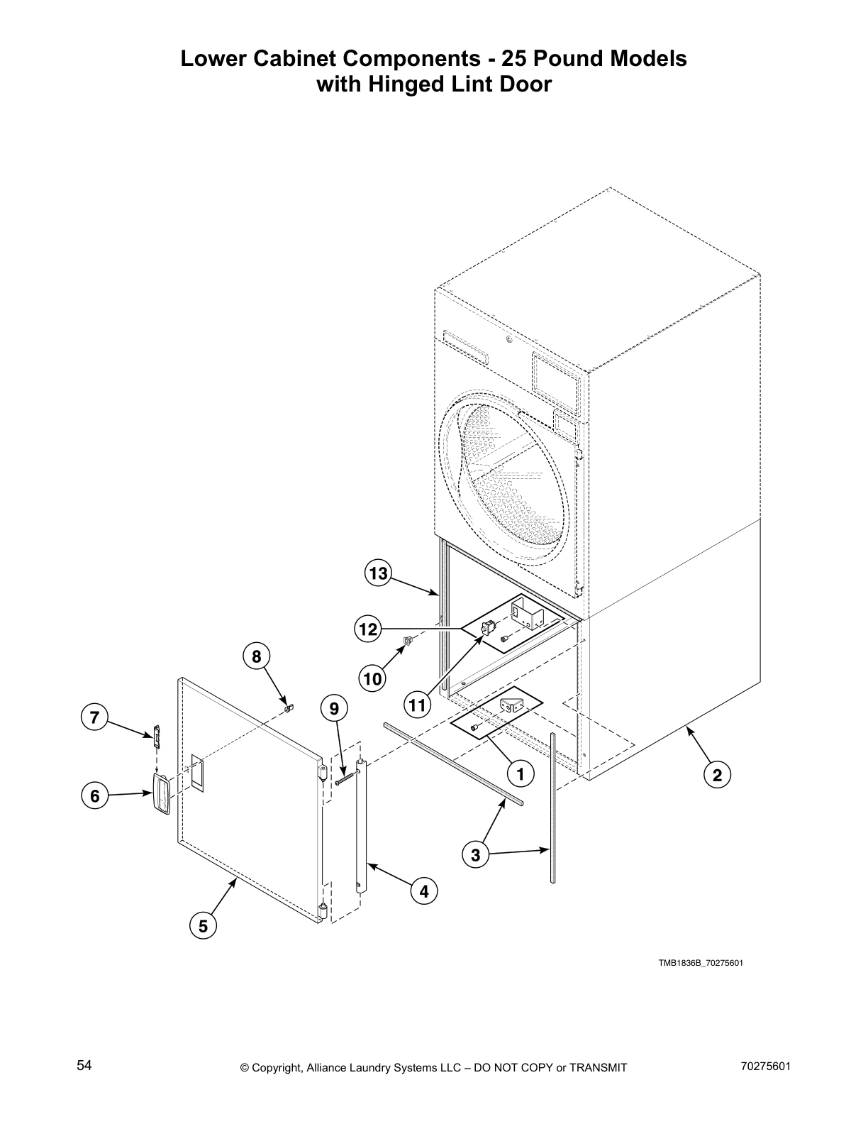Lower Cabinet Components - 25 Pound Models
with Hinged Lint Door