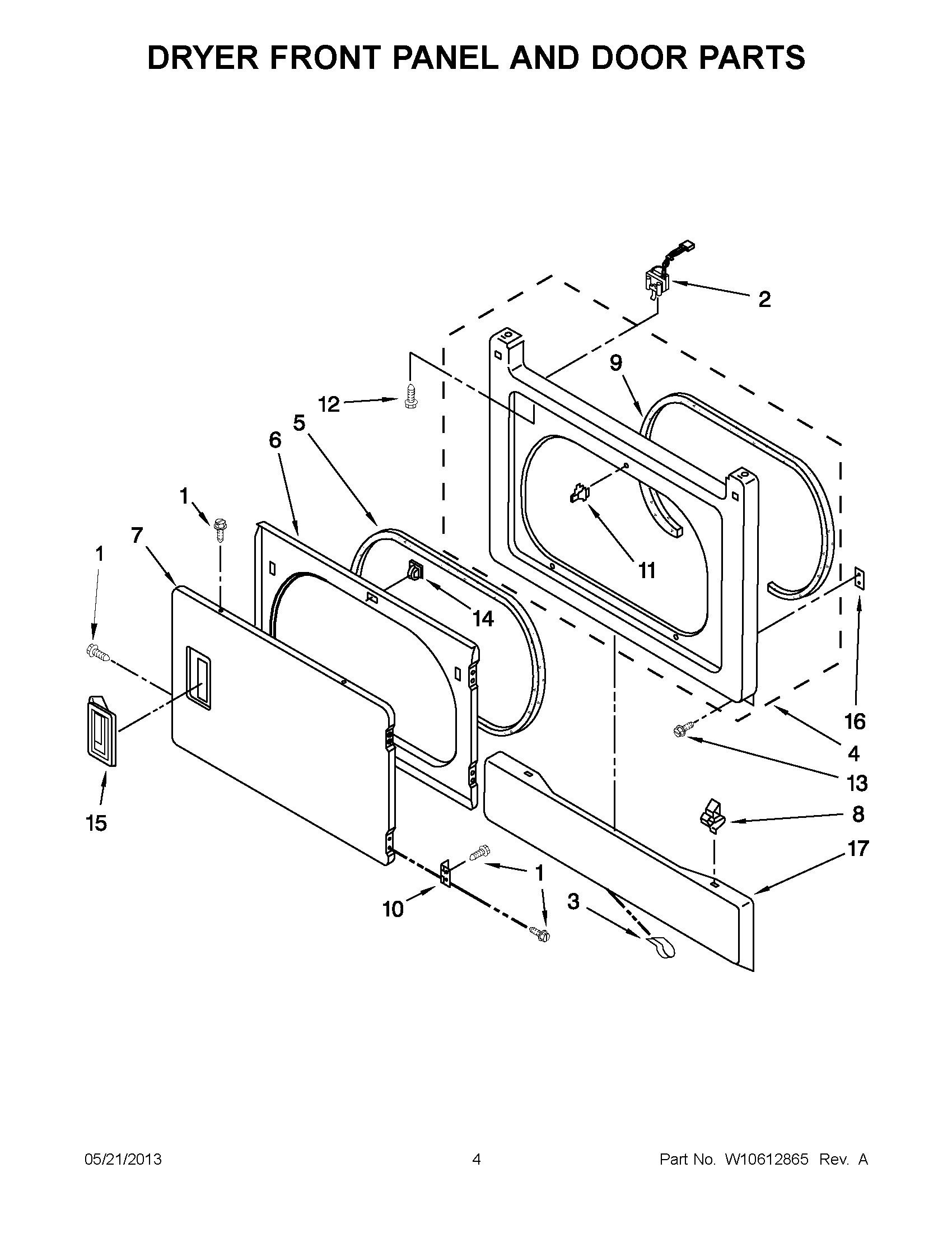 02 - DRYER FRONT PANEL AND DOOR PARTS