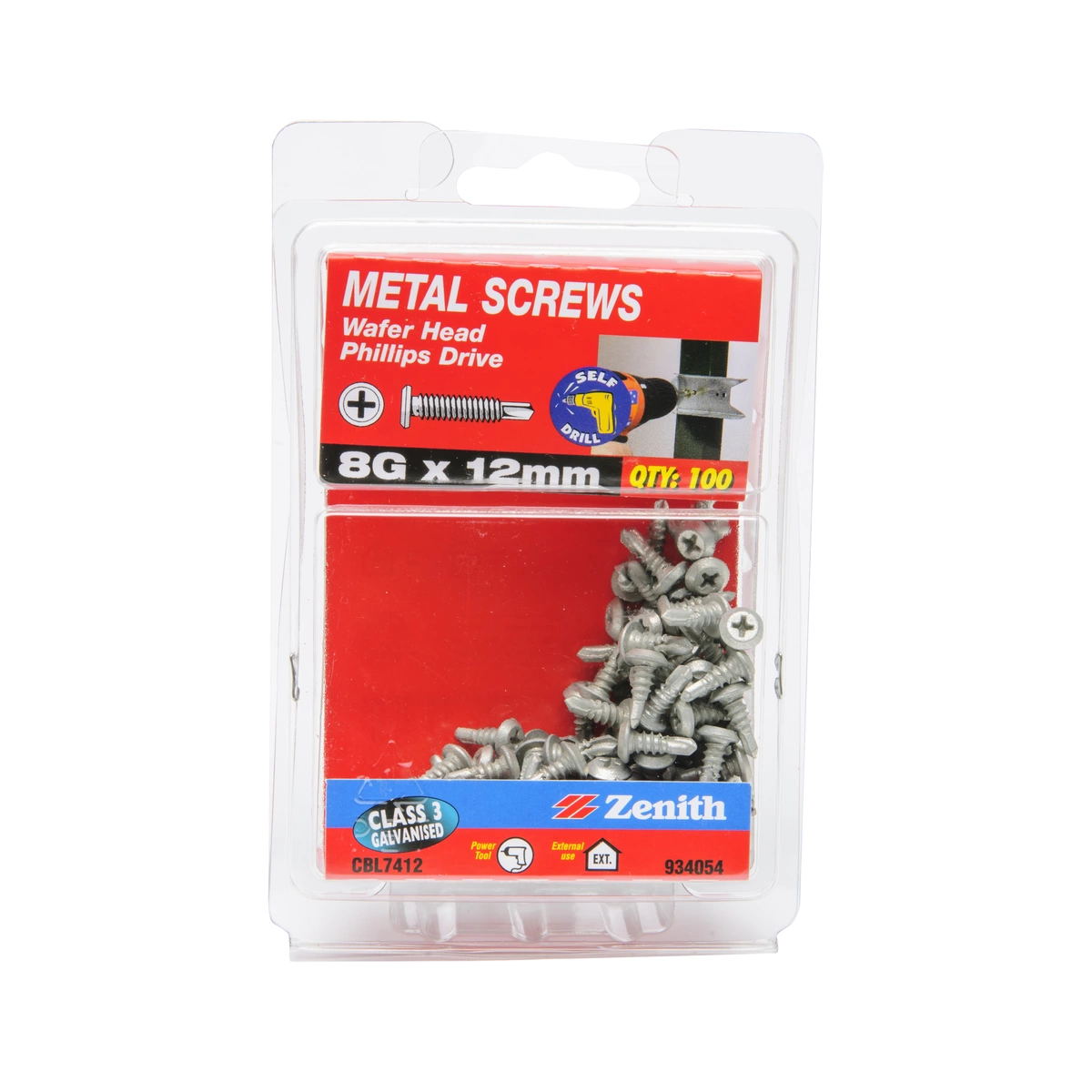 ZENITH® 8G x 12mm Class 3 Galvanised Metal Screws (Phillips Drive) – 100 Pack