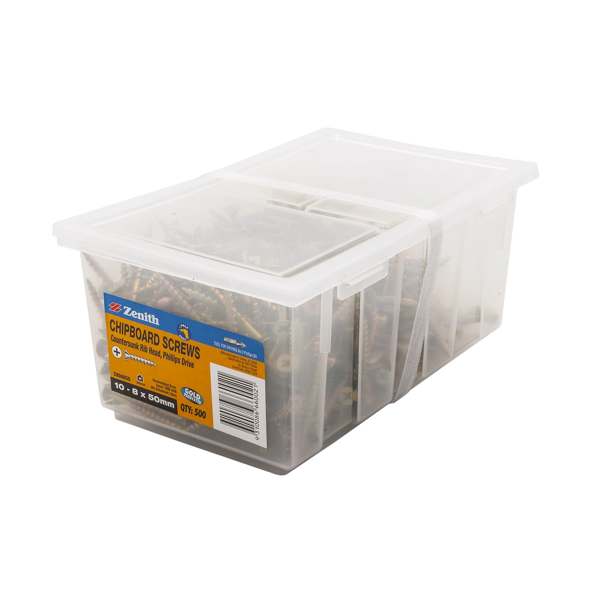ZENITH® 10G x 50mm Gold Passivated Chipboard Screws (Phillips Drive) – 500 Pack