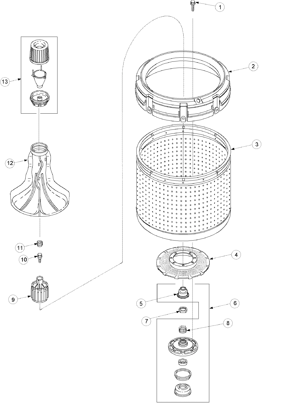 01 - AGITATOR, DRIVE BELL, WASHTUB AND HUB