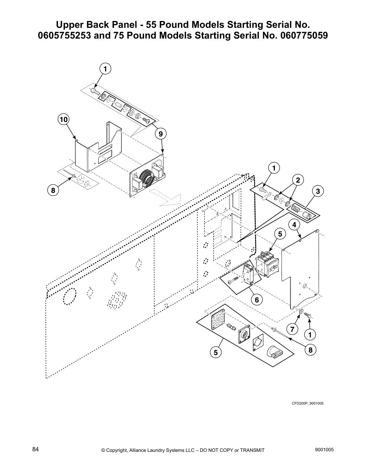 Upper Back Panel - 55 Pound Models Starting Serial No.
0605755253 and 75 Pound Models Starting Serial No. 060775059