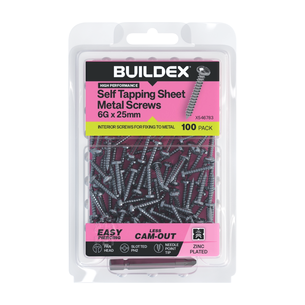 Buildex® 6G x 25mm Zinc Plated Self Tapping Sheet Metal Screws – 100 Pack