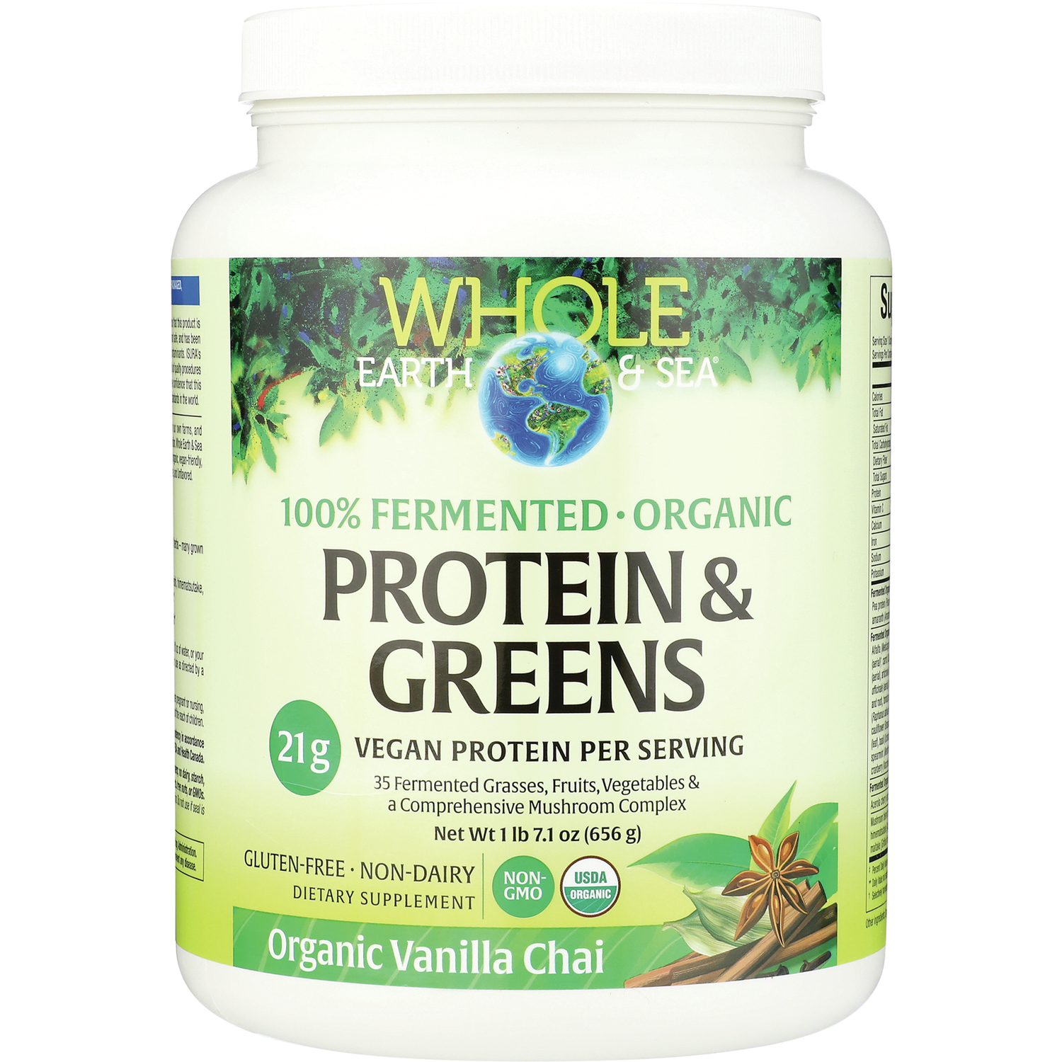 Natural Factors Whole Earth & Sea Protein Greens - Organic Vanilla Chai | 21 G Protein 1 lb 7.1 oz Powder