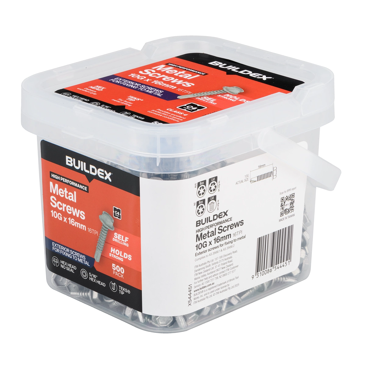Buildex® 10G x 16mm Class 4 Metal TEKS® Screws – 500 Pack