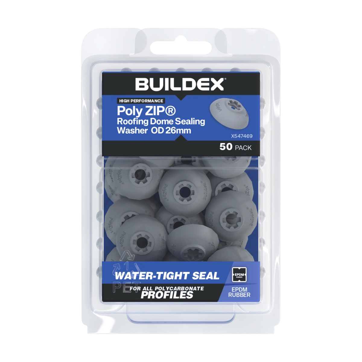 Buildex® PolyZIPS® Roofing Dome Sealing Washer OD 26mm – Pack of 50