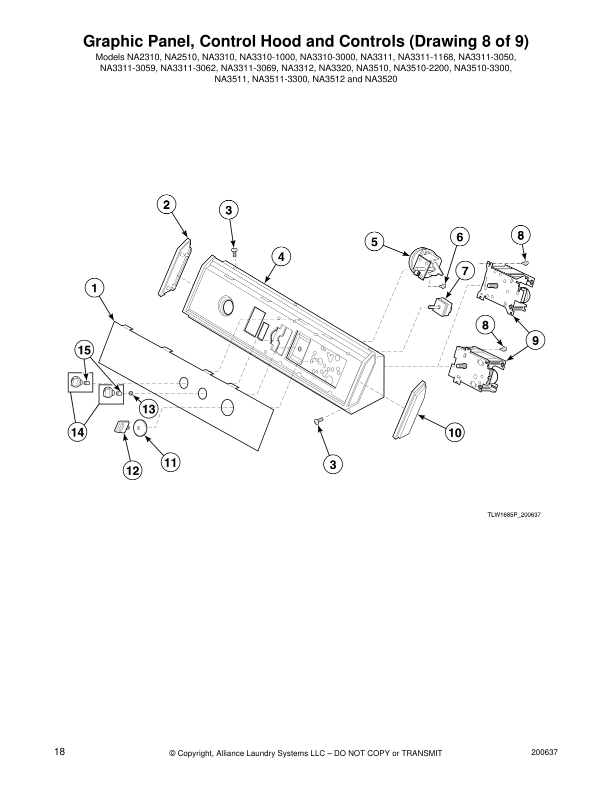 Graphic Panel, Control Hood and Controls (Drawing 8 of 9)