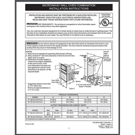 807611001 Frigidaire Instruction Sheet