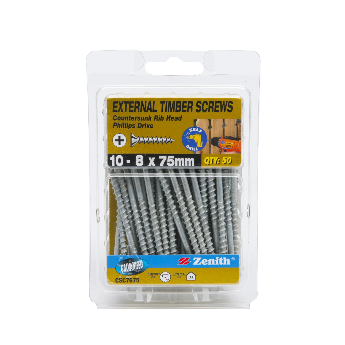 ZENITH® 10G x 75mm Galvanised Timber Screws (Phillips Drive) – 50 Pack