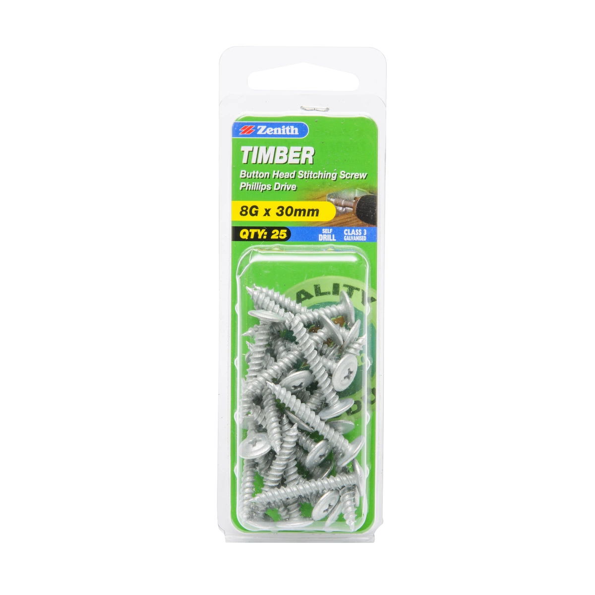 ZENITH® 8G x 30mm Class 3 Galvanised Stitching Screws – 25 Pack