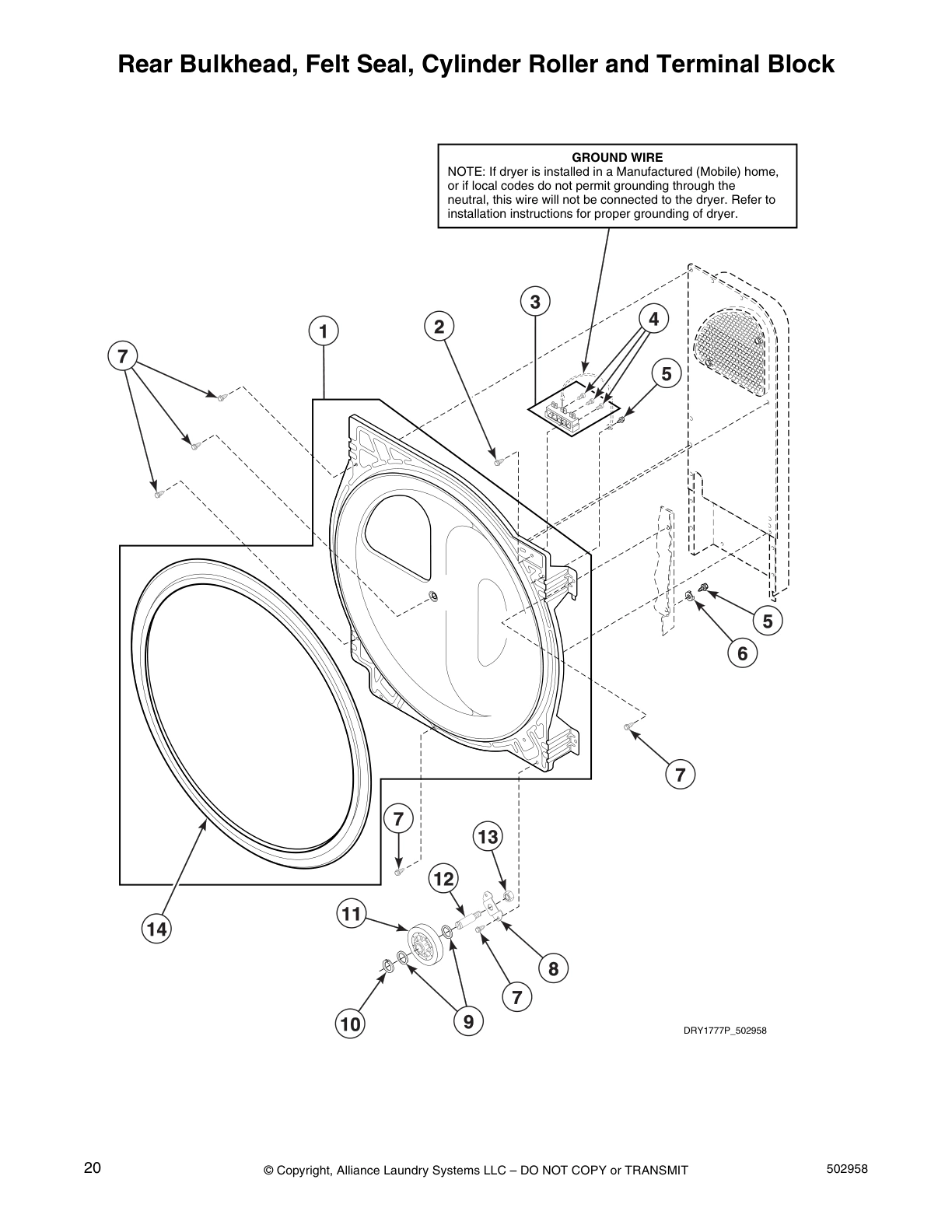 Rear Bulkhead, Felt Seal, Cylinder Roller and Terminal Block