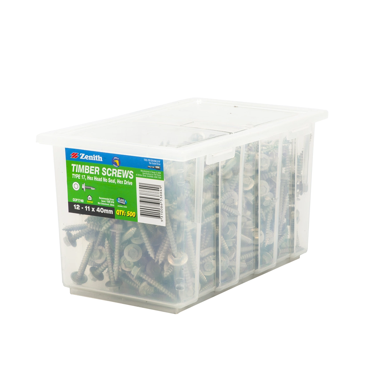 ZENITH® 12G x 40mm Class 3 Galvanised Timber Screws – 500 Pack