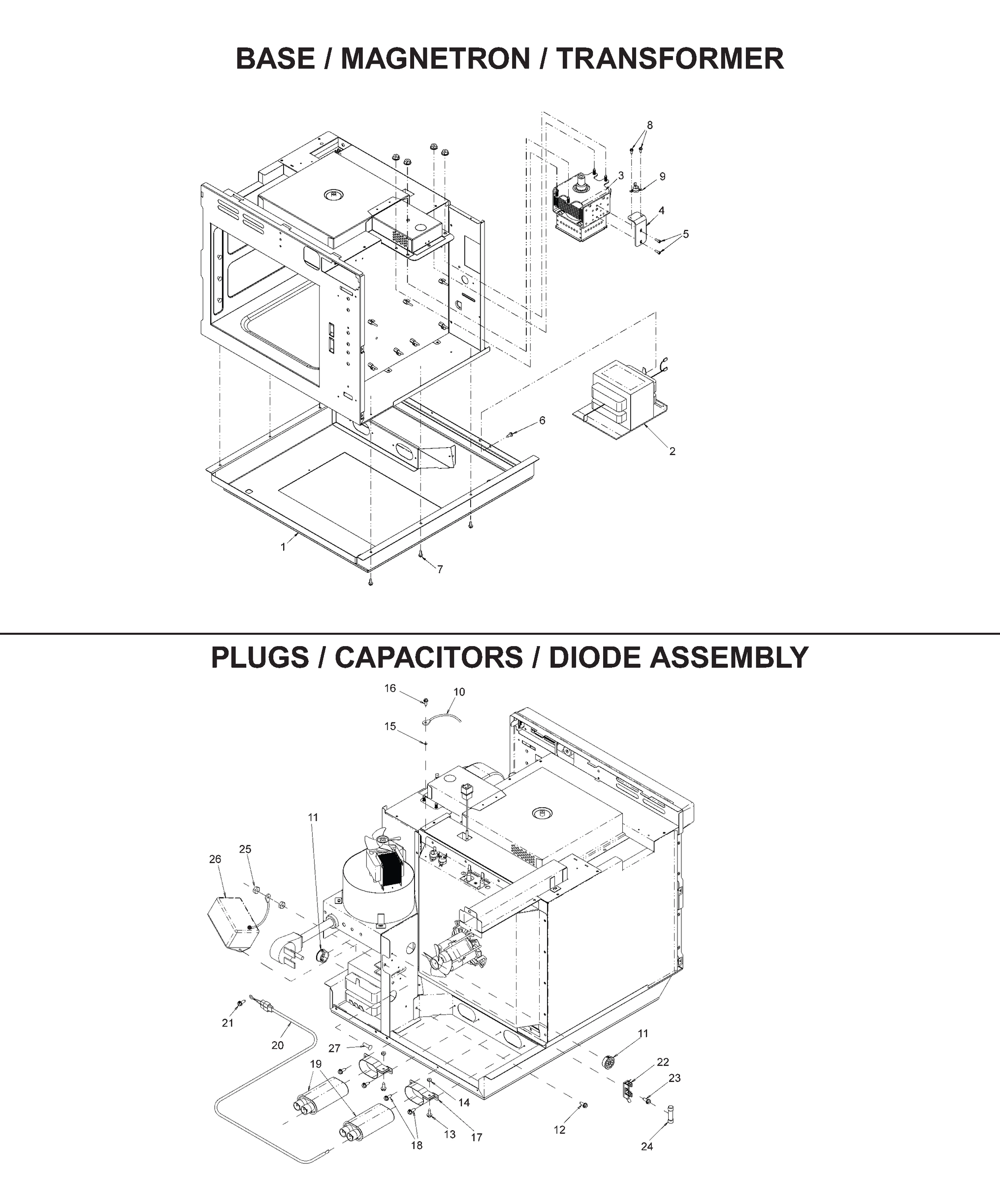 BASE / MAGNETRON / TRANSFORMER / PLUGS / CAPACITOR / DIODE