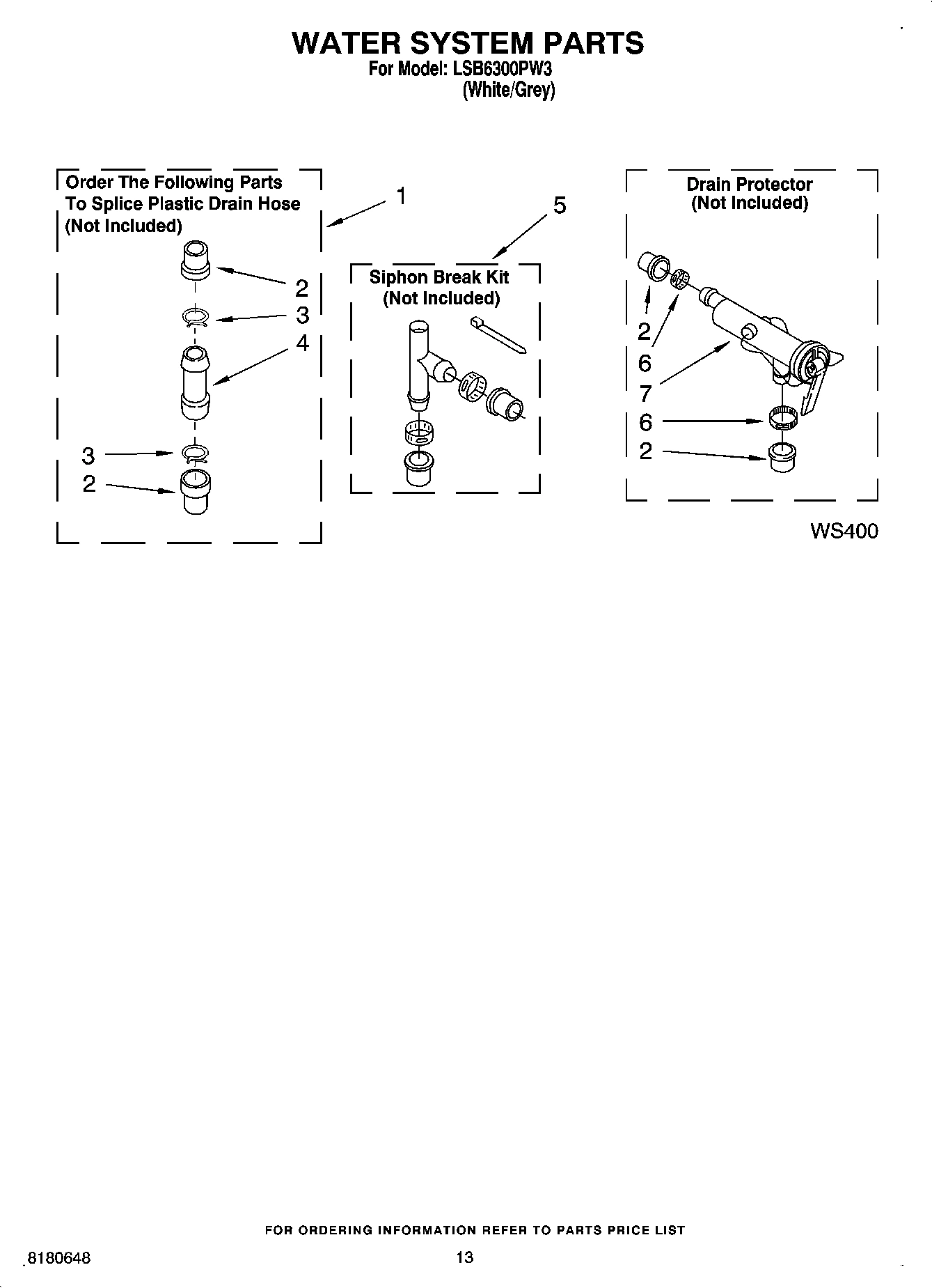 09 - WATER SYSTEM PARTS, MISCELLANEOUS PARTS, OPTIONAL PARTS (NOT INCLUDED)