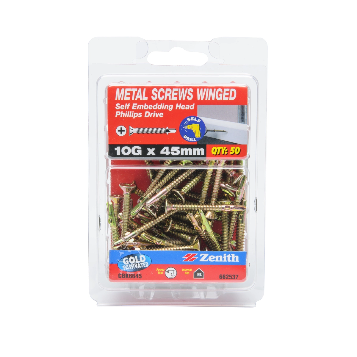 ZENITH® 10G x 45mm Gold Passivated Metal Screws – 50 Pack