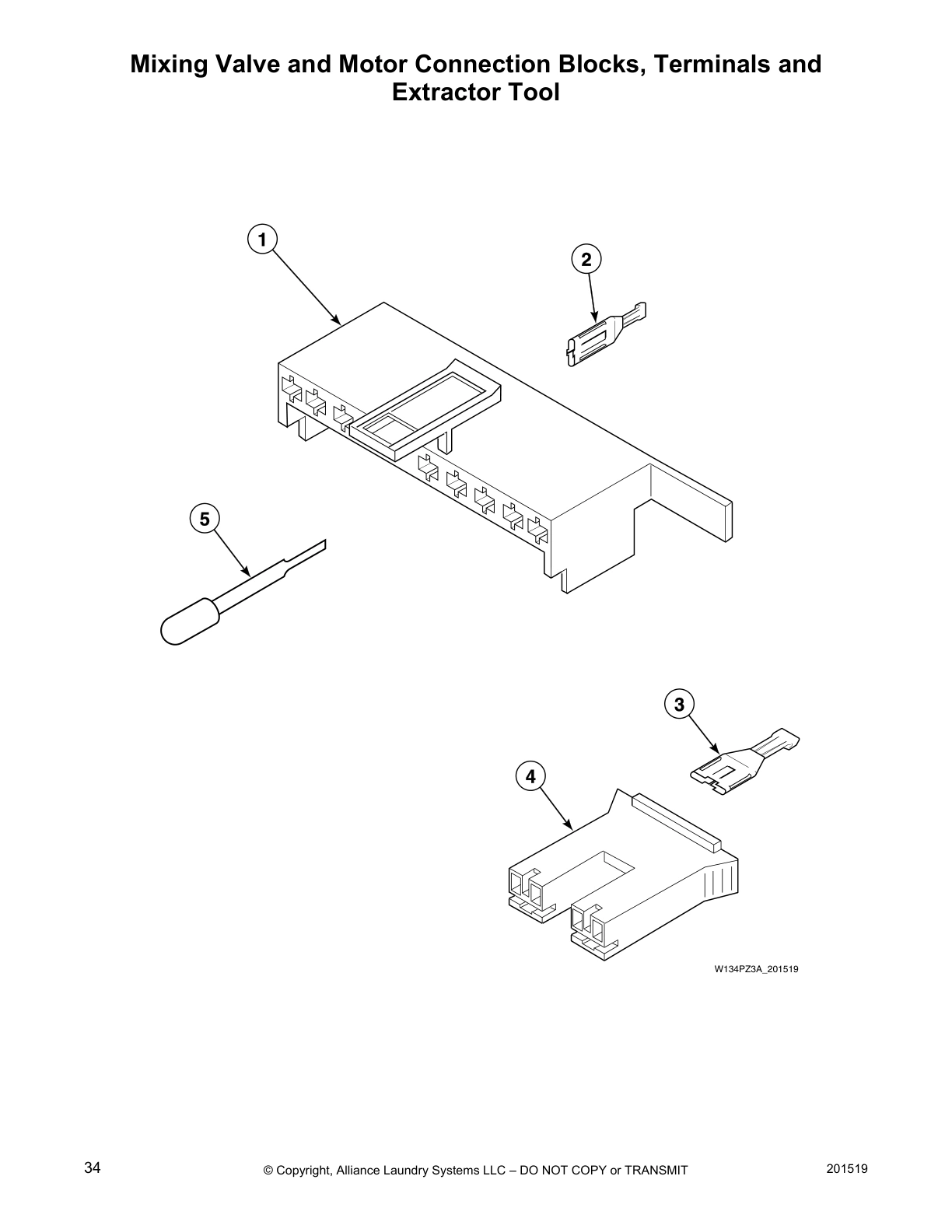 Mixing Valve and Motor Connection Blocks, Terminals and
Extractor Tool