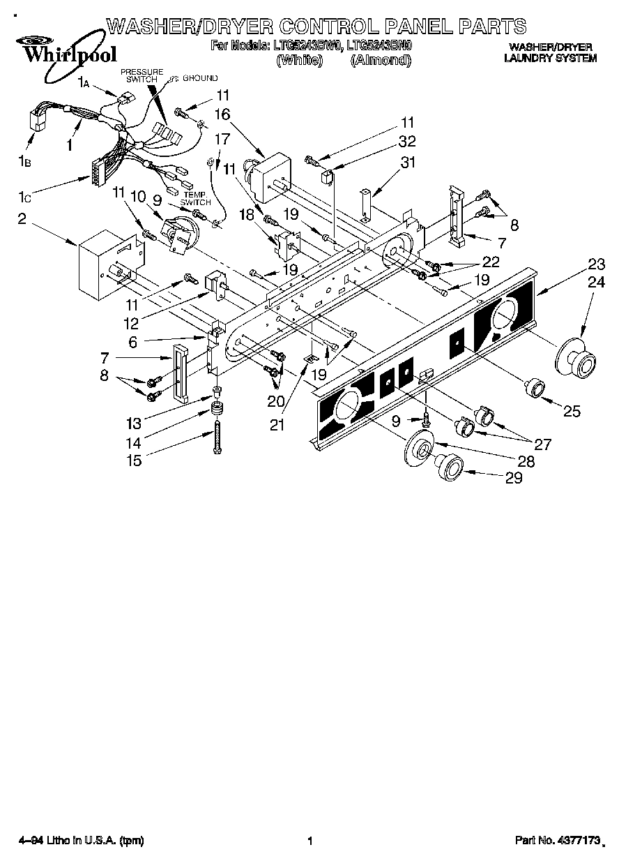 01 - WASHER/DRYER CONTROL PANEL