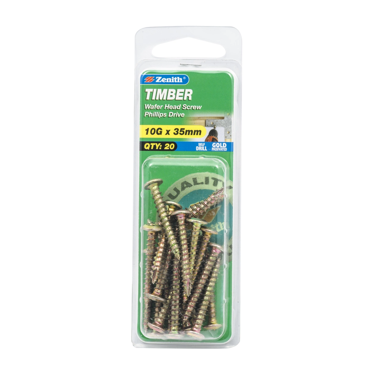 ZENITH® 10G x 35mm Gold Passivated Timber Screws – 20 Pack