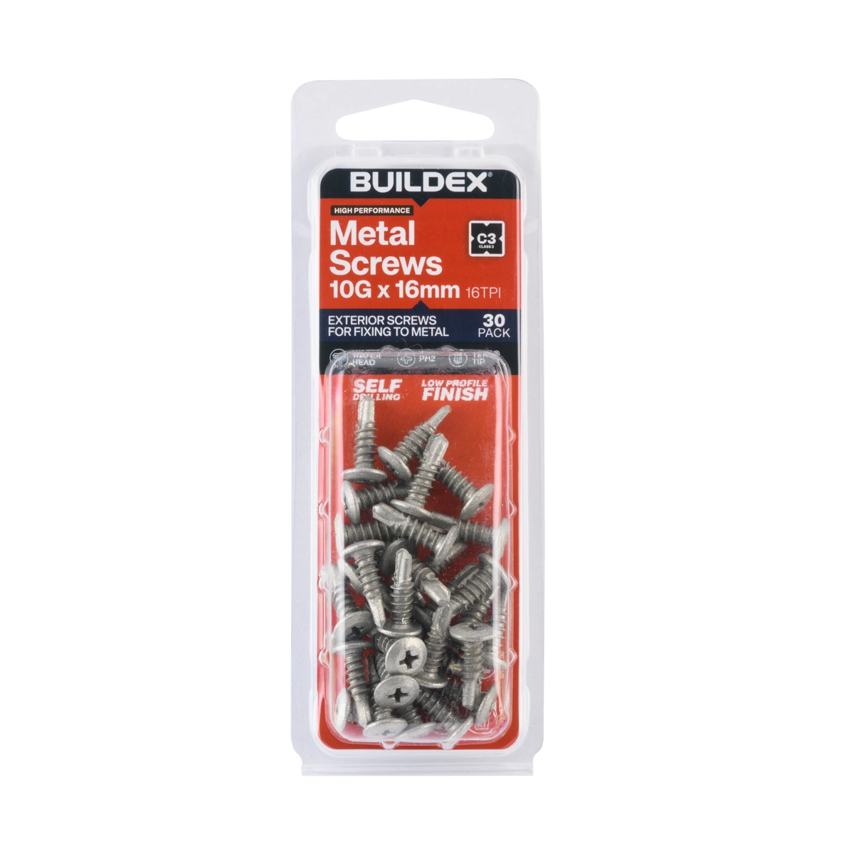 Buildex® 10G x 16mm Class 3 Sheet Metal Screws – 30 Pack