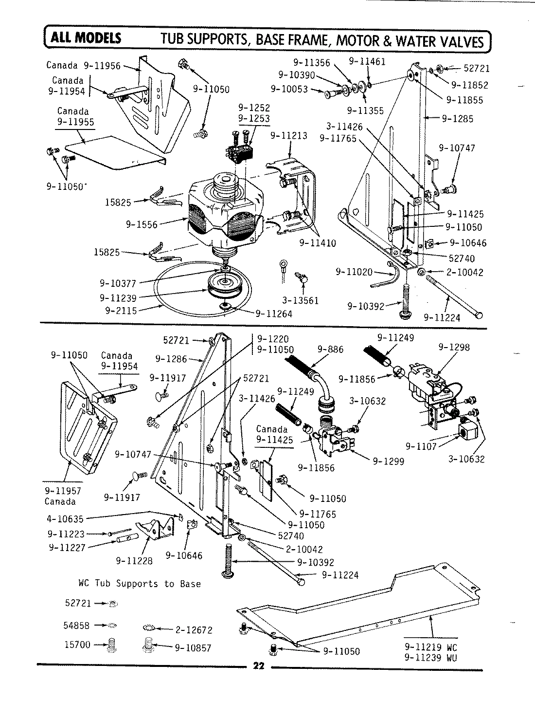 09 - TUB SUPPORTS, BASE FRAME, MOTOR & VALVES