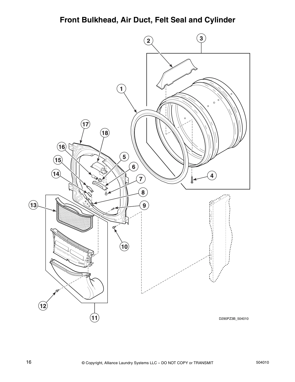 Front Bulkhead, Air Duct, Felt Seal and Cylinder
