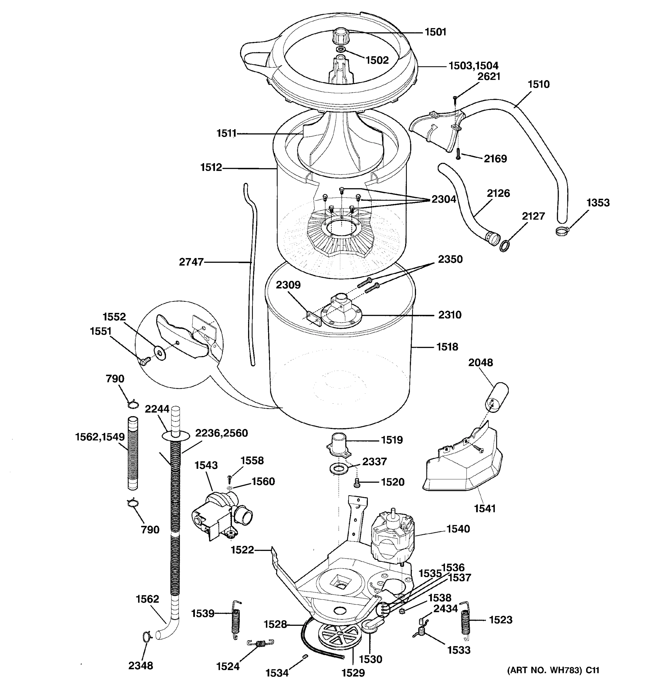 WASHER TUB, HOSES & MOTOR