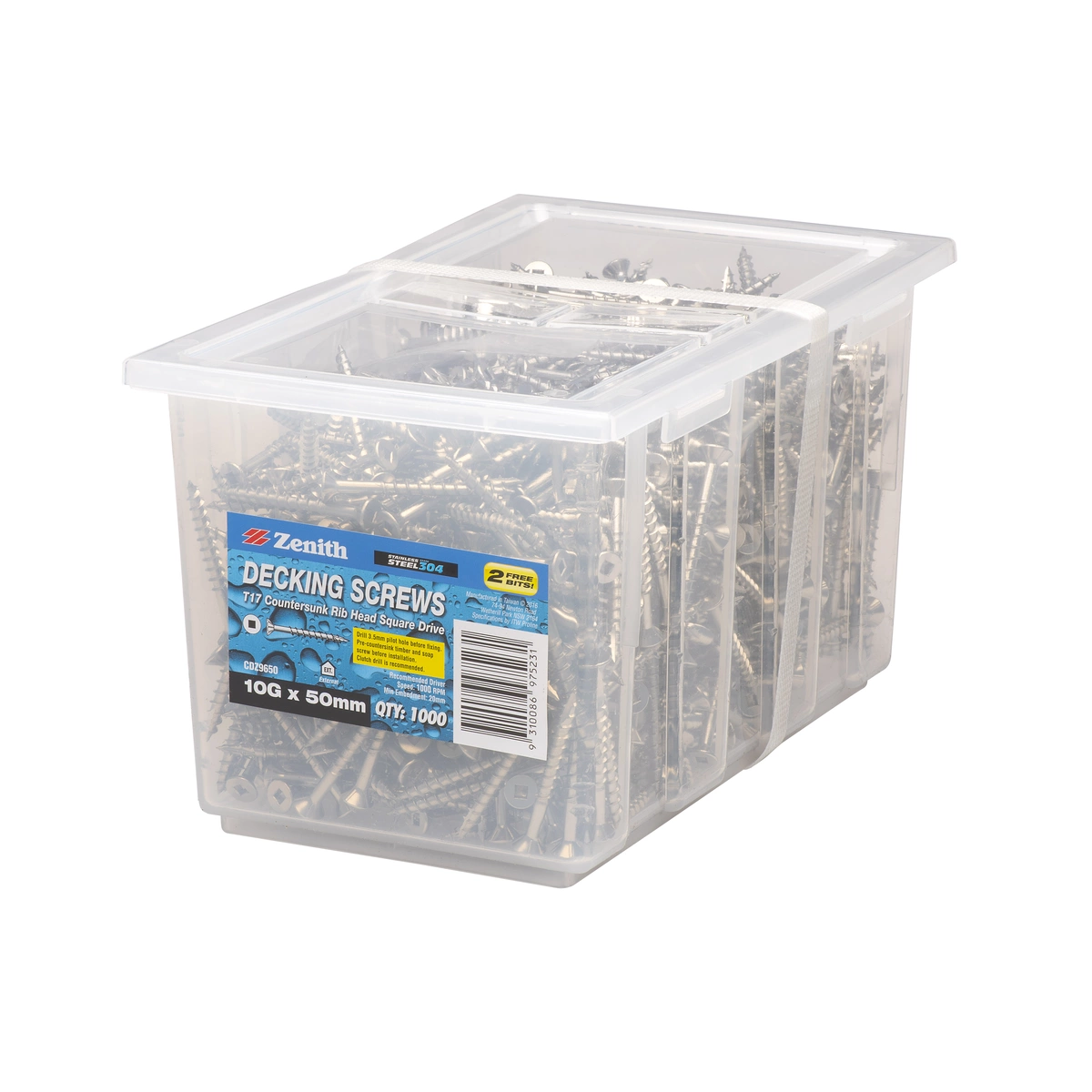 ZENITH® 10G x 50mm 304 Stainless Steel Decking Screws – 1000 Pack