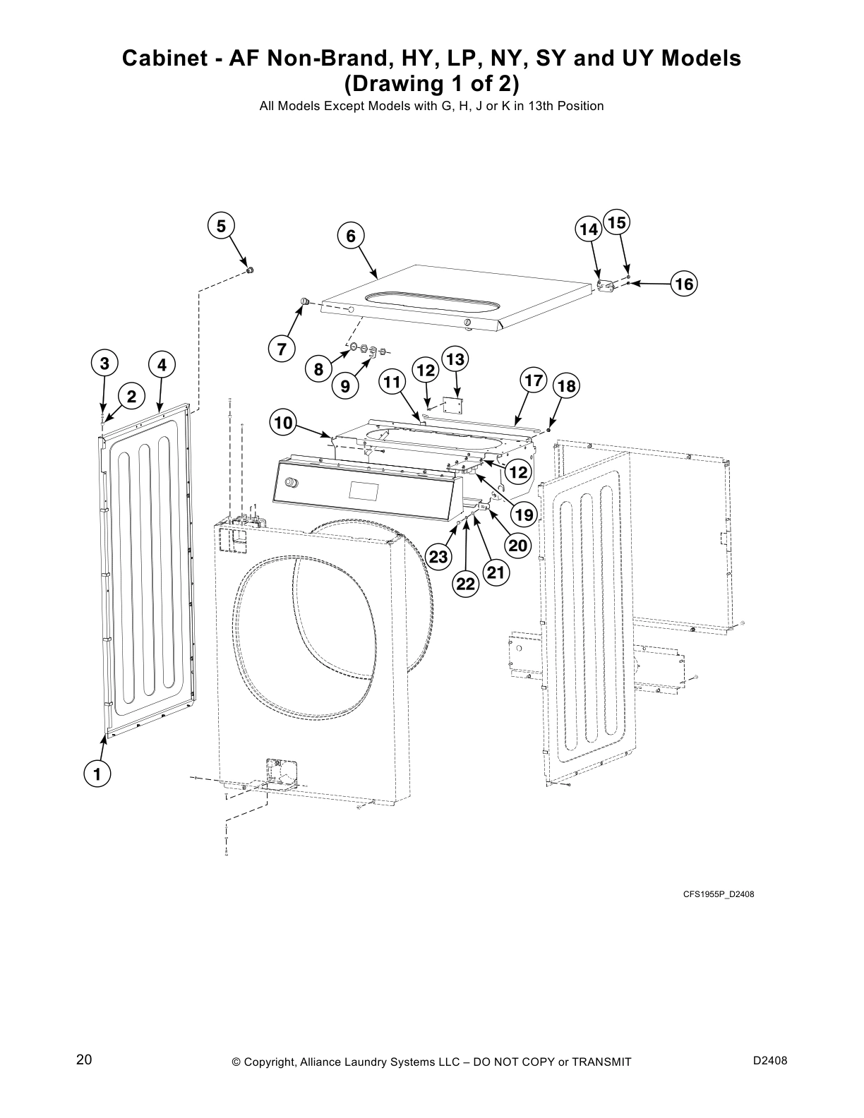 Cabinet - AF Non-Brand, HY, LP, NY, SY and UY Models
(Drawing 1 of 2)