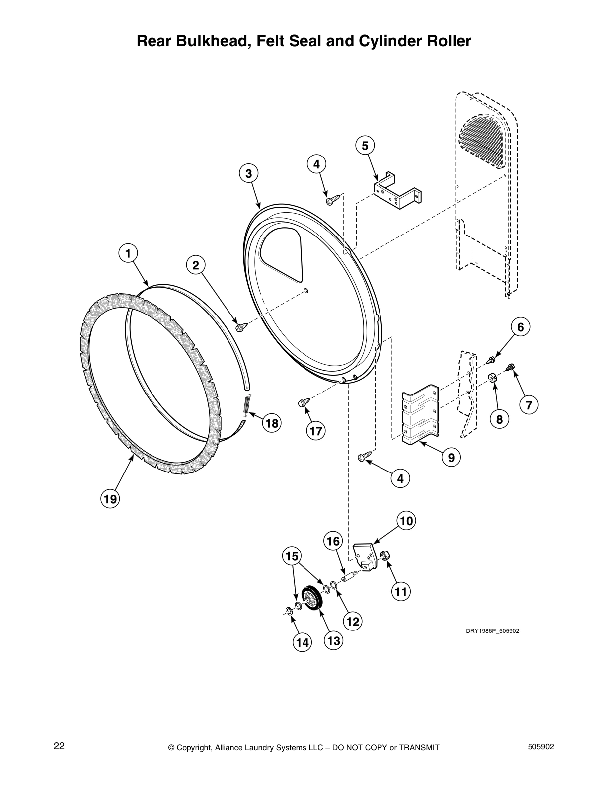 Rear Bulkhead, Felt Seal and Cylinder Roller