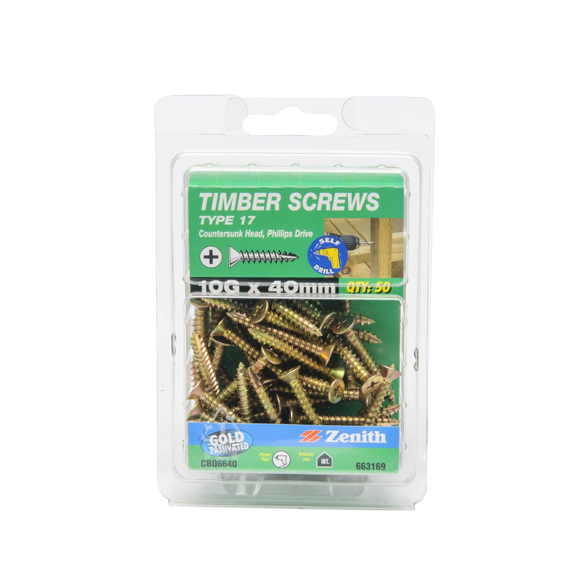 ZENITH® 10G x 40mm Gold Passivated Timber Screws – 50 Pack