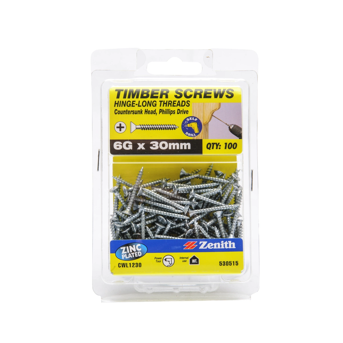 ZENITH® 6G x 30mm Zinc Plated Timber Screws – 100 Pack
