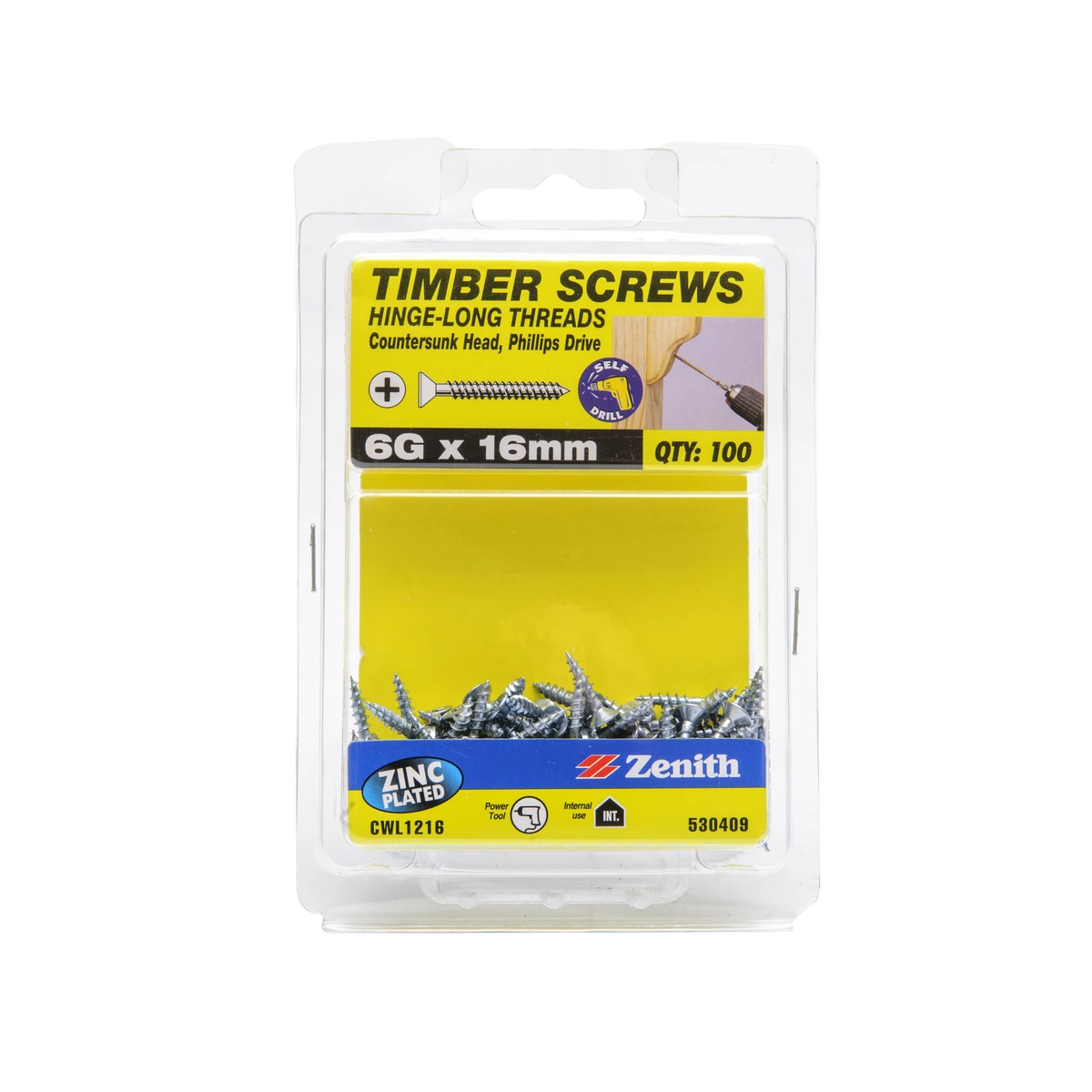 ZENITH® 6G x 16mm Zinc Plated Timber Screws – 100 Pack