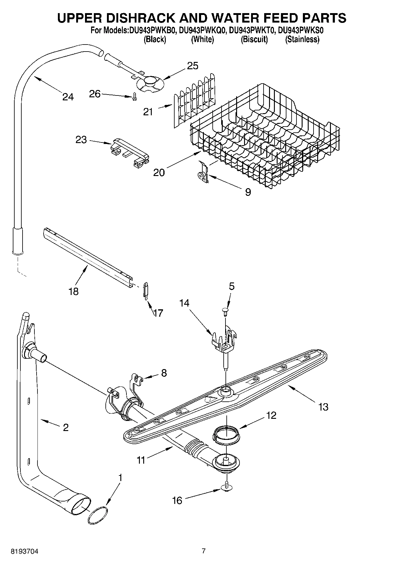 05 - UPPER DISHRACK AND WATER FEED PARTS