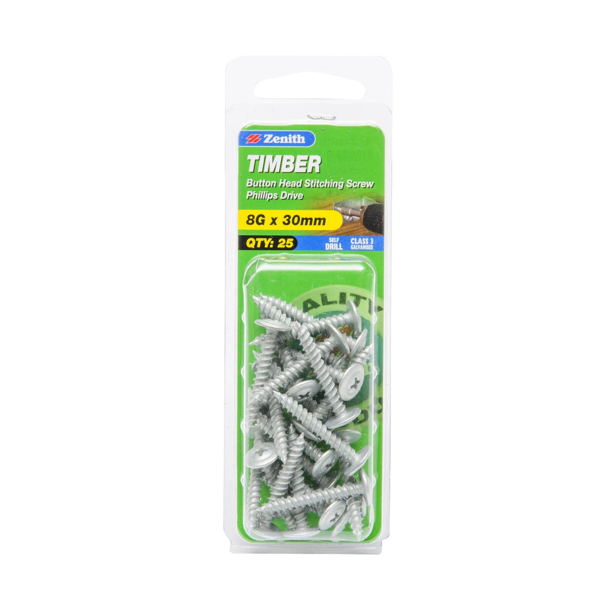 ZENITH® 8G x 30mm Class 3 Galvanised Timber Screws – 30 Pack
