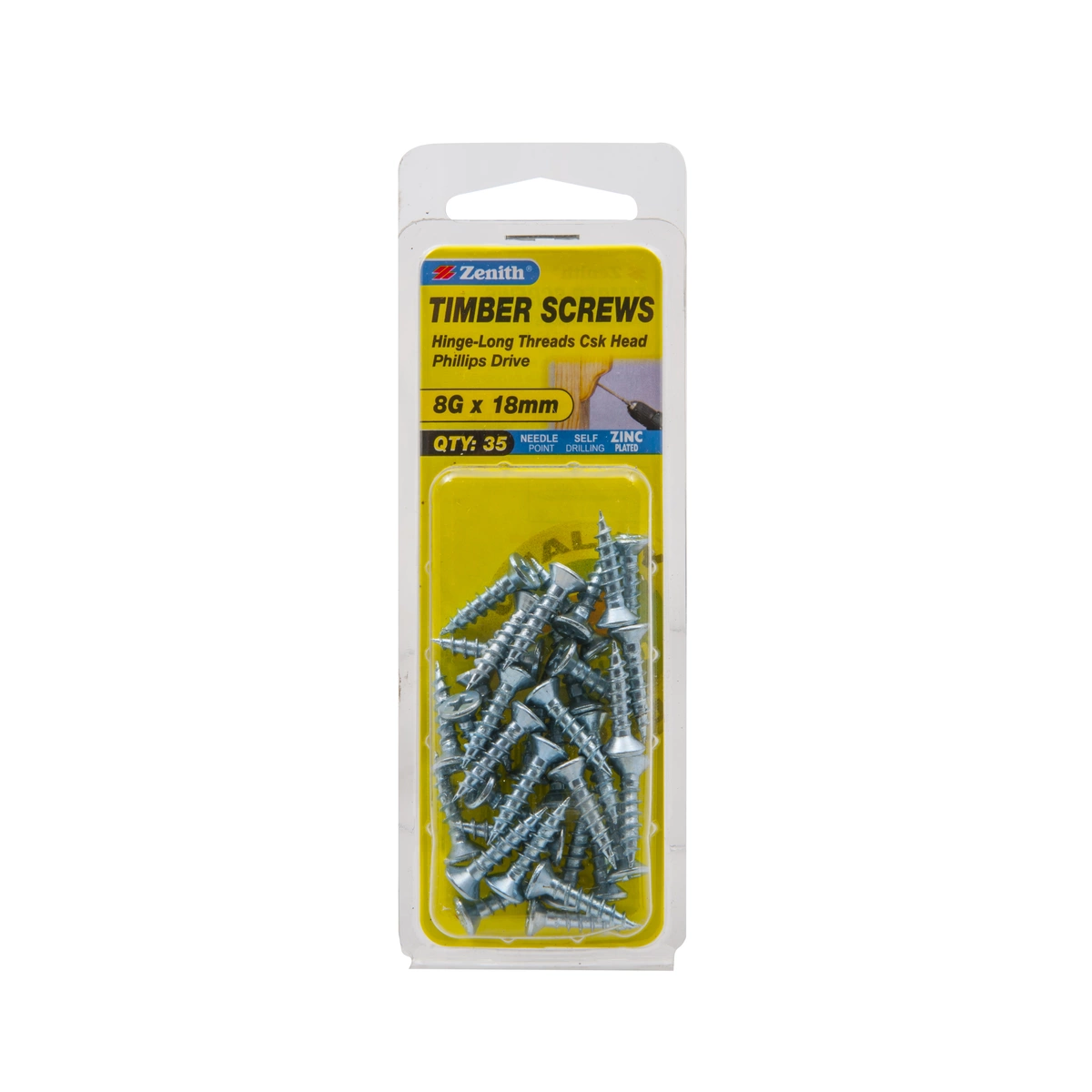 ZENITH® 8G x 20mm Zinc Plated Timber Screws – 35 Pack