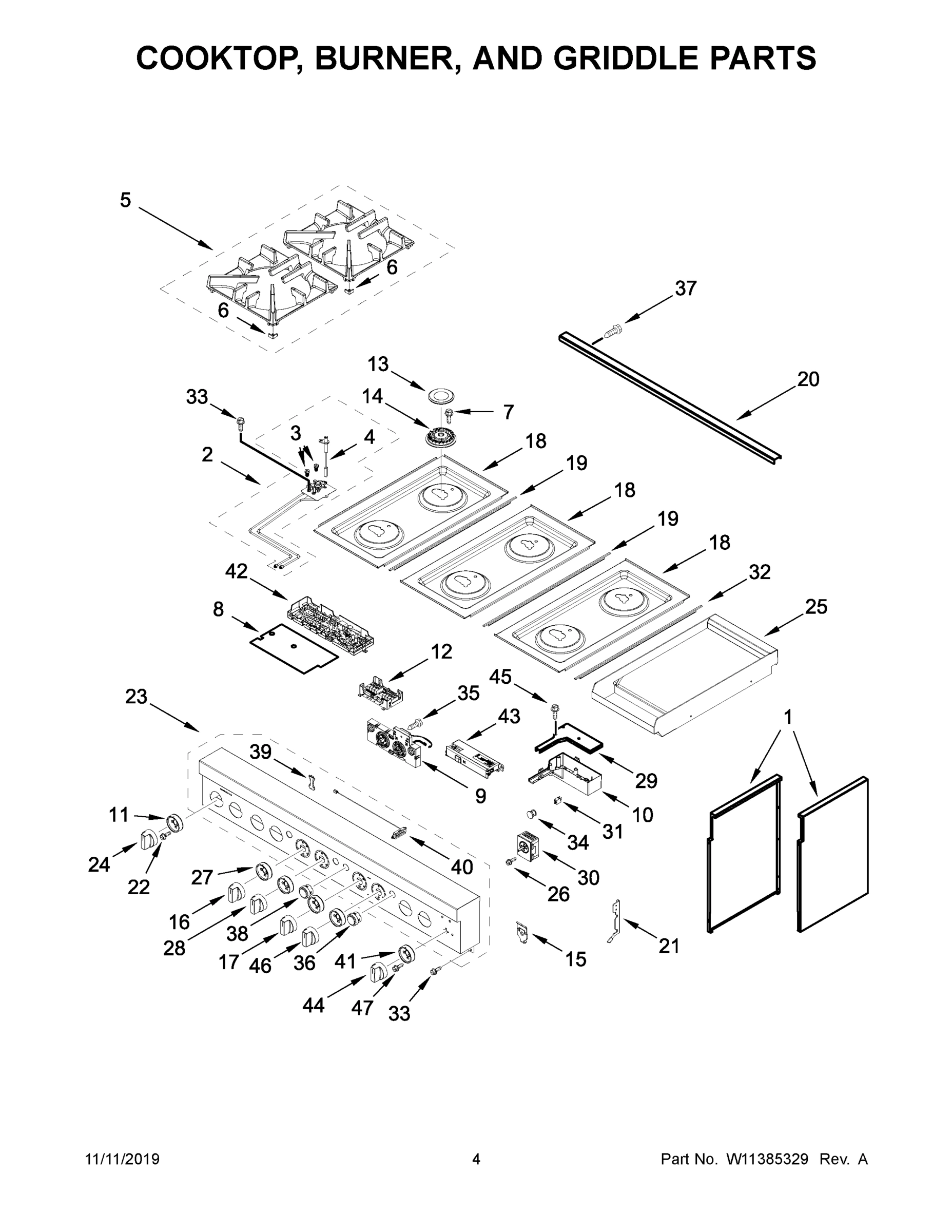 03 - COOKTOP, BURNER, AND GRIDDLE PARTS