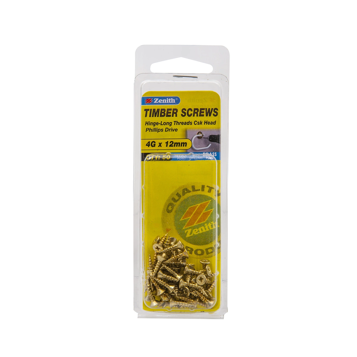 ZENITH® 4G x 12mm Brass Plated Timber Screws – 50 Pack